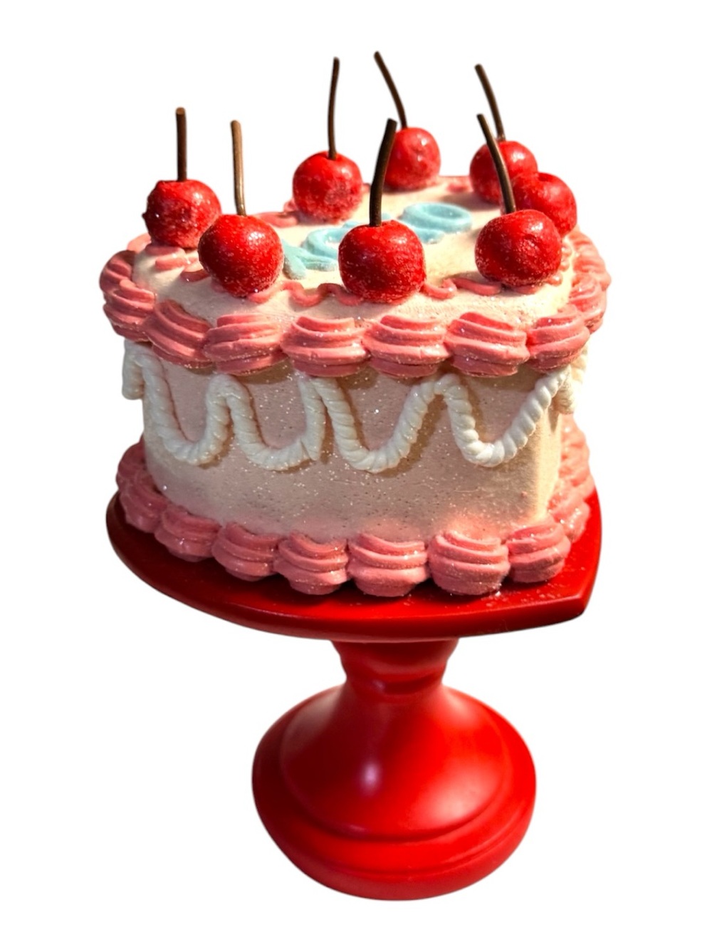 Cupcakes & Cashmere Pink/Red XOXO Faux Frosted Cherry Pie on Stand NEW